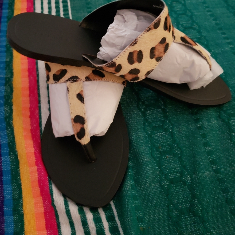 ASOS🩴Function Leather Toe Thong Sandal in Leopard - Picture 6 of 9